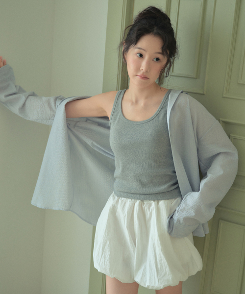 WEDNESDAYOASISFORWOMEN(ウェンズデー オアシス フォー ウーマン)の「ブラッサムスリーブレストップ_GRAY(W25-TP17)(Tシャツ/カットソー・レディース・ライトグレー・OS)」の1枚目の写真