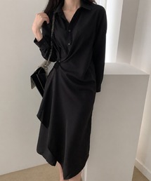 アシメドレープシャツワンピース