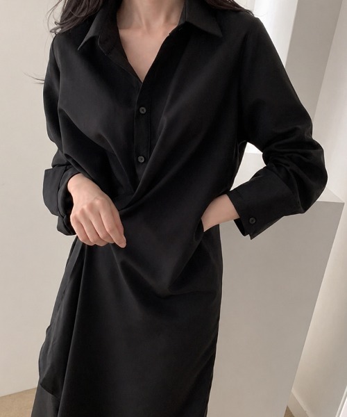 mielu(ミエル)の「アシメドレープシャツワンピース(シャツワンピース・レディース・ブルー/ブラック・MEDIUM/LARGE)」の7枚目の写真