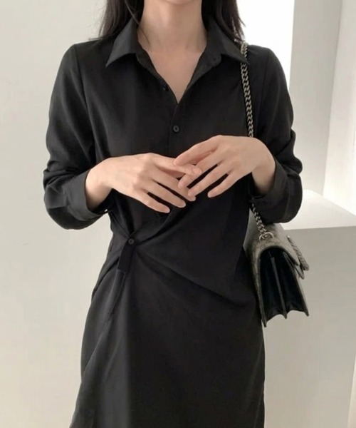 mielu(ミエル)の「アシメドレープシャツワンピース(シャツワンピース・レディース・ブルー/ブラック・MEDIUM/LARGE)」の9枚目の写真