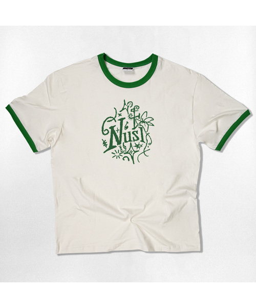 NOTUSUAL(ノットユージュアル)の「ドローイングラフリング半袖Tシャツ4色(Tシャツ/カットソー・レディース・クリーム/ホワイト×グリーン/ホワイト/ネイビー・SMALL/MEDIUM/LARGE/X-LARGE)」の1枚目の写真