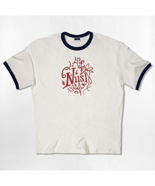NOTUSUAL(ノットユージュアル)の「ドローイングラフリング半袖Tシャツ4色(Tシャツ/カットソー・レディース・クリーム/ホワイト×グリーン/ホワイト/ネイビー・SMALL/MEDIUM/LARGE/X-LARGE)」の2枚目の写真