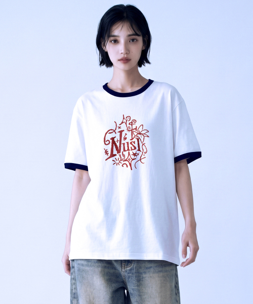 NOTUSUAL(ノットユージュアル)の「ドローイングラフリング半袖Tシャツ4色(Tシャツ/カットソー・レディース・クリーム/ホワイト×グリーン/ホワイト/ネイビー・SMALL/MEDIUM/LARGE/X-LARGE)」の9枚目の写真