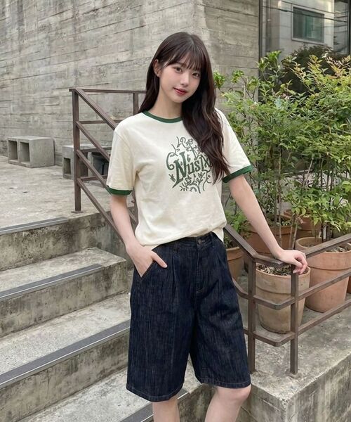 NOTUSUAL(ノットユージュアル)の「ドローイングラフリング半袖Tシャツ4色(Tシャツ/カットソー・レディース・クリーム/ホワイト×グリーン/ホワイト/ネイビー・SMALL/MEDIUM/LARGE/X-LARGE)」の16枚目の写真