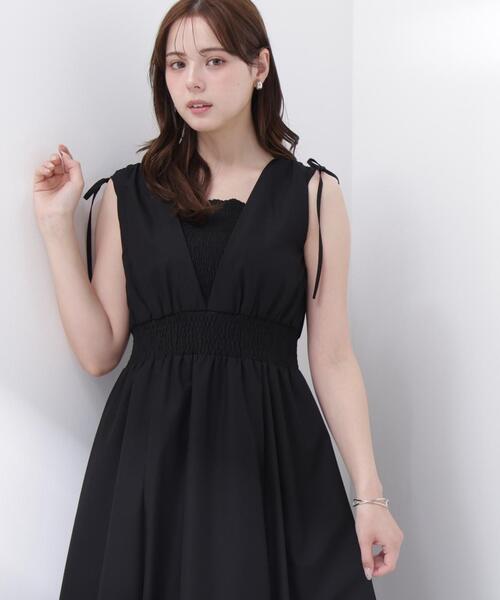 PROPORTION BODY DRESSING(プロポーションボディドレッシング)の「【中川紅葉さん着用】ショルダーリボンギャザーワンピース / 1216240601(ワンピース・レディース・レッド/ブラック系その他/ブラック・SMALL/P/S/MEDIUM)」の9枚目の写真