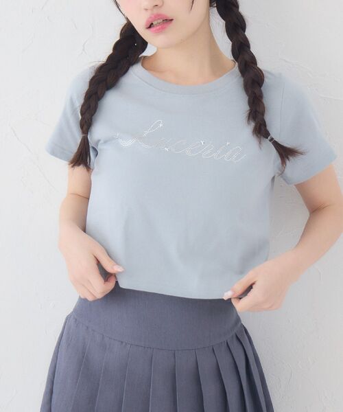 ems excite(エムズエキサイト)の「キラキラスターロゴTシャツ(Tシャツ/カットソー・レディース・ブルー/ブラック/ホワイト・FREE)」の1枚目の写真