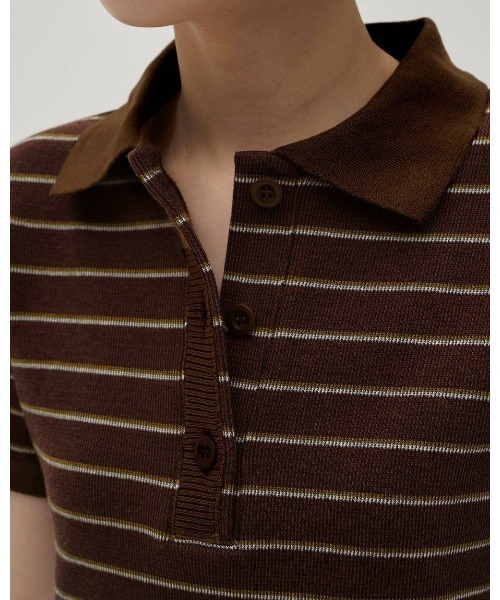 TODAYFUL（トゥデイフル）の「Border Polo Tops 12610606（Tシャツ/カットソー・レディース・チャコールグレー/ブラウン・FREE）」の3枚目の写真