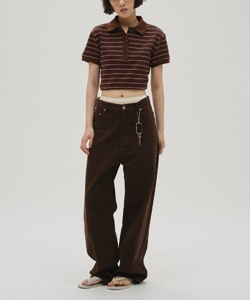 TODAYFUL（トゥデイフル）の「Border Polo Tops 12610606（Tシャツ/カットソー・レディース・チャコールグレー/ブラウン・FREE）」の4枚目の写真