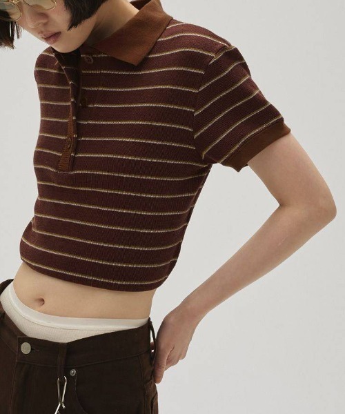 TODAYFUL（トゥデイフル）の「Border Polo Tops 12610606（Tシャツ/カットソー・レディース・チャコールグレー/ブラウン・FREE）」の5枚目の写真