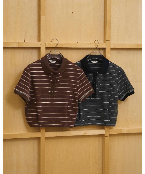TODAYFUL（トゥデイフル）の「Border Polo Tops 12610606（Tシャツ/カットソー・レディース・チャコールグレー/ブラウン・FREE）」の9枚目の写真