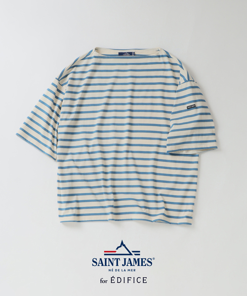 SAINT JAMES(セントジェームス)の「SAINT JAMES (セントジェームス) 別注 PIRIAC LOOSE / ピリアック ルーズ(Tシャツ/カットソー・メンズ・ホワイト/ブルー・4/6/5)」の1枚目の写真