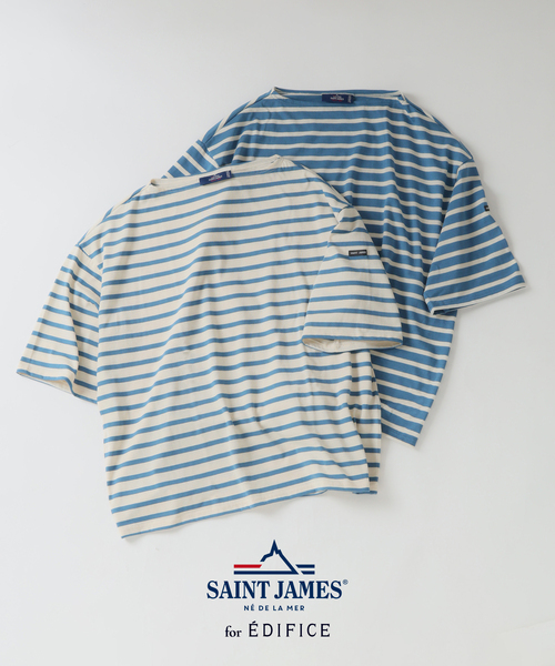 SAINT JAMES(セントジェームス)の「SAINT JAMES (セントジェームス) 別注 PIRIAC LOOSE / ピリアック ルーズ(Tシャツ/カットソー・メンズ・ホワイト/ブルー・4/6/5)」の3枚目の写真