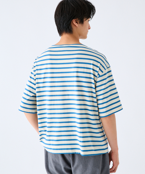 SAINT JAMES(セントジェームス)の「SAINT JAMES (セントジェームス) 別注 PIRIAC LOOSE / ピリアック ルーズ(Tシャツ/カットソー・メンズ・ホワイト/ブルー・4/6/5)」の9枚目の写真