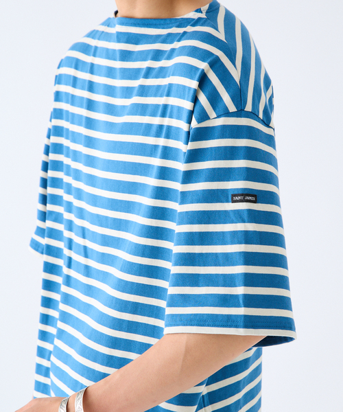 SAINT JAMES(セントジェームス)の「SAINT JAMES (セントジェームス) 別注 PIRIAC LOOSE / ピリアック ルーズ(Tシャツ/カットソー・メンズ・ホワイト/ブルー・4/6/5)」の14枚目の写真