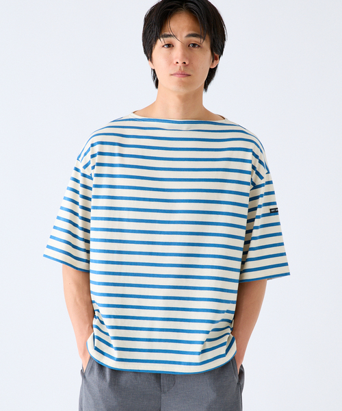 SAINT JAMES(セントジェームス)の「SAINT JAMES (セントジェームス) 別注 PIRIAC LOOSE / ピリアック ルーズ(Tシャツ/カットソー・メンズ・ホワイト/ブルー・4/6/5)」の1枚目の写真