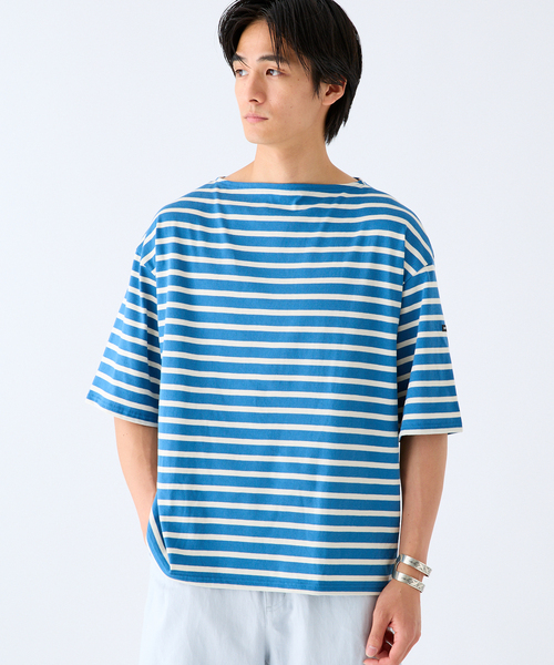 SAINT JAMES(セントジェームス)の「SAINT JAMES (セントジェームス) 別注 PIRIAC LOOSE / ピリアック ルーズ(Tシャツ/カットソー・メンズ・ホワイト/ブルー・4/6/5)」の2枚目の写真