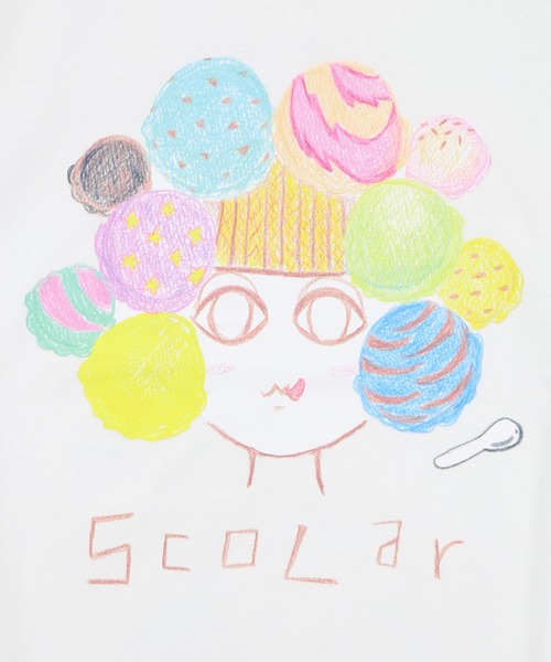 ScoLar(スカラー)の「162679:【イラスト募集】頭の中はアイスクリームでいっぱい柄Tシャツ(Tシャツ/カットソー・レディース・オフホワイト/チャコールグレー・M)」の4枚目の写真