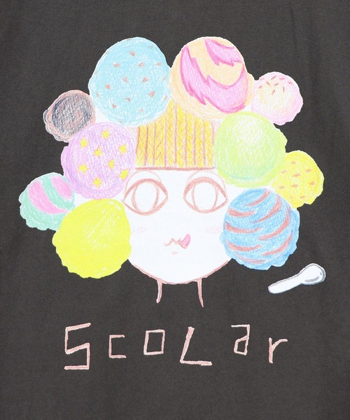 ScoLar(スカラー)の「162679:【イラスト募集】頭の中はアイスクリームでいっぱい柄Tシャツ(Tシャツ/カットソー・レディース・オフホワイト/チャコールグレー・M)」の5枚目の写真