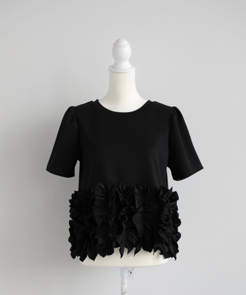 M y u(ミュー)の「裾FLOWERチュールTee (半袖)(Tシャツ/カットソー・レディース・ブラック/ホワイト/ピンク・ML)」の11枚目の写真