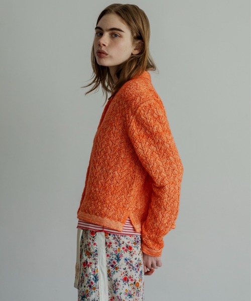 MEYAME(メヤメ)の「MEYAME/メヤメ ウールレースニットカーディガン WOOL LACE KNIT CARDIGAN MEY-2527(カーディガン/ボレロ・レディース・オレンジ/ブルー・FREE)」の1枚目の写真