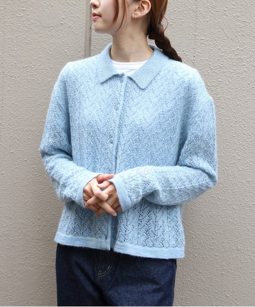 MEYAME(メヤメ)の「MEYAME/メヤメ ウールレースニットカーディガン WOOL LACE KNIT CARDIGAN MEY-2527(カーディガン/ボレロ・レディース・オレンジ/ブルー・FREE)」の2枚目の写真