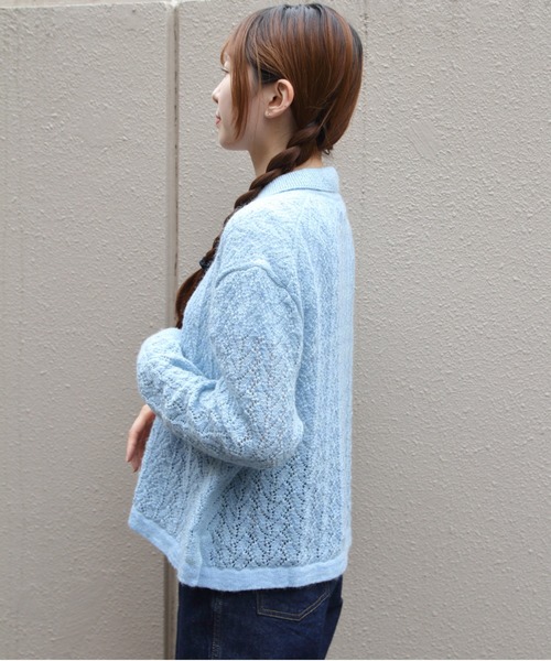 MEYAME(メヤメ)の「MEYAME/メヤメ ウールレースニットカーディガン WOOL LACE KNIT CARDIGAN MEY-2527(カーディガン/ボレロ・レディース・オレンジ/ブルー・FREE)」の6枚目の写真