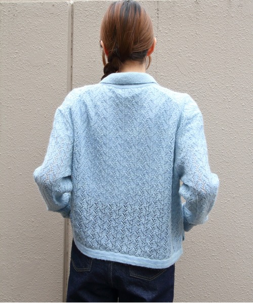 MEYAME(メヤメ)の「MEYAME/メヤメ ウールレースニットカーディガン WOOL LACE KNIT CARDIGAN MEY-2527(カーディガン/ボレロ・レディース・オレンジ/ブルー・FREE)」の7枚目の写真
