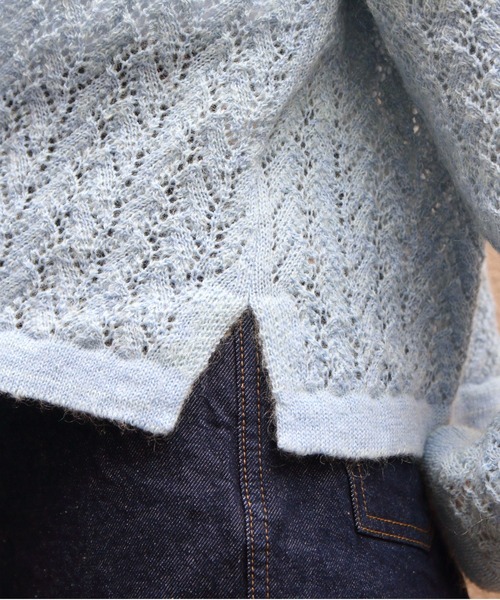 MEYAME(メヤメ)の「MEYAME/メヤメ ウールレースニットカーディガン WOOL LACE KNIT CARDIGAN MEY-2527(カーディガン/ボレロ・レディース・オレンジ/ブルー・FREE)」の4枚目の写真