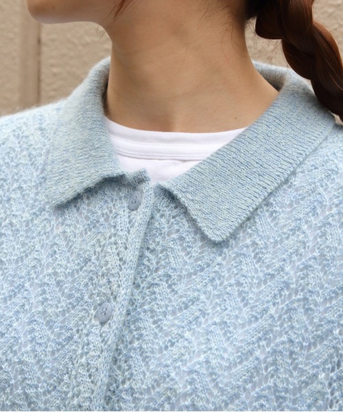 MEYAME(メヤメ)の「MEYAME/メヤメ ウールレースニットカーディガン WOOL LACE KNIT CARDIGAN MEY-2527(カーディガン/ボレロ・レディース・オレンジ/ブルー・FREE)」の3枚目の写真