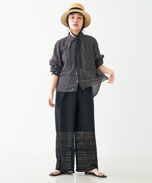collex(コレックス)の「レースクロップドイージーパンツ(その他パンツ・レディース・ホワイト/ブラック・フリー)」の4枚目の写真