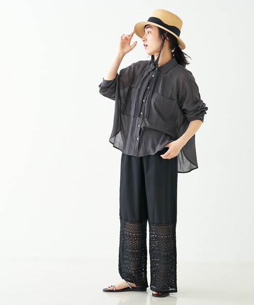 collex(コレックス)の「レースクロップドイージーパンツ(その他パンツ・レディース・ホワイト/ブラック・フリー)」の6枚目の写真