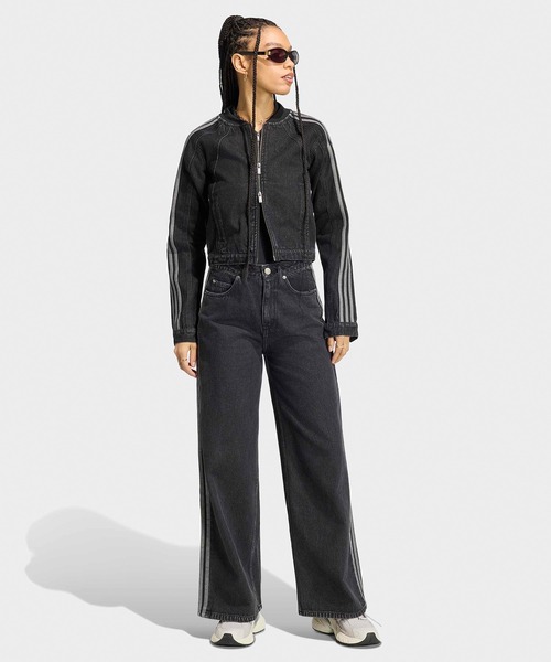adidas(アディダス)の「adidas/アディダス ORI SST 2.0 TRACKTOP レディース クロップド丈 短丈デニムジャケット トレフォイルロゴ スリーストライプ 秋服 2026年秋冬 冬服(デニムジャケット・レディース・ブラック・S/M/L)」の4枚目の写真