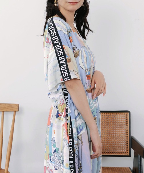 ScoLar(スカラー)の「ScoLar(スカラー) 気球柄×デザート柄 前後切替シャツワンピース(シャツワンピース・レディース・グリーン/ブルー・MEDIUM)」の7枚目の写真