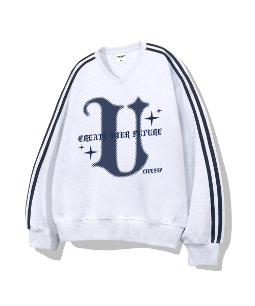 ULIFEZIP（ユーライフジー）の「ユハフトン オーバーサイズ トラック Vネック スウェット 4カラー [ULZV_0004]（スウェット・レディース・ブラック×グレー/アイボリー/ブラック×ホワイト/ネイビー・LARGE/MEDIUM/SMALL/X-LARGE）」の5枚目の写真