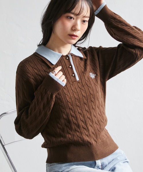 RANAN(ラナン)の「ダブルカラーニットポロ(ニット/セーター・レディース・ネイビー/グレー/ブラウン・M/LL/L)」の14枚目の写真