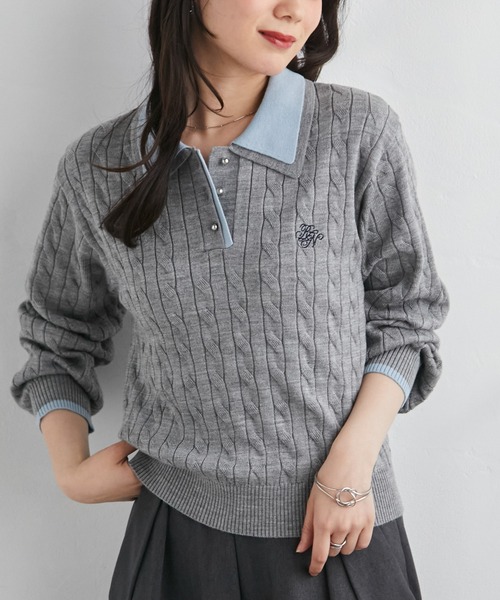 RANAN(ラナン)の「ダブルカラーニットポロ(ニット/セーター・レディース・ネイビー/グレー/ブラウン・M/LL/L)」の4枚目の写真