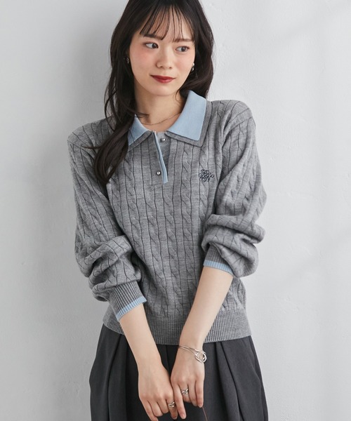 RANAN(ラナン)の「ダブルカラーニットポロ(ニット/セーター・レディース・ネイビー/グレー/ブラウン・M/LL/L)」の5枚目の写真