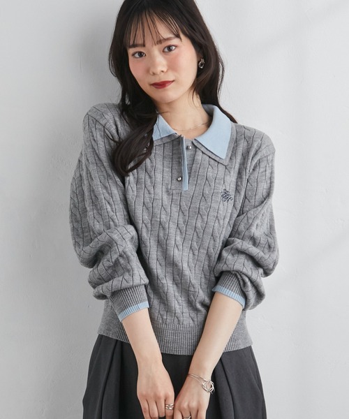 RANAN(ラナン)の「ダブルカラーニットポロ(ニット/セーター・レディース・ネイビー/グレー/ブラウン・M/LL/L)」の6枚目の写真