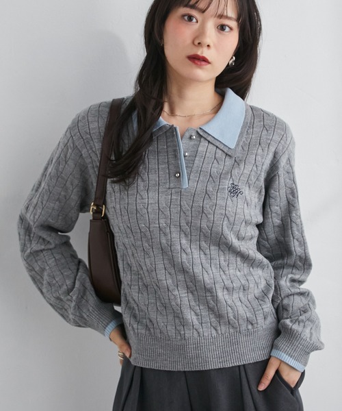 RANAN(ラナン)の「ダブルカラーニットポロ(ニット/セーター・レディース・ネイビー/グレー/ブラウン・M/LL/L)」の8枚目の写真