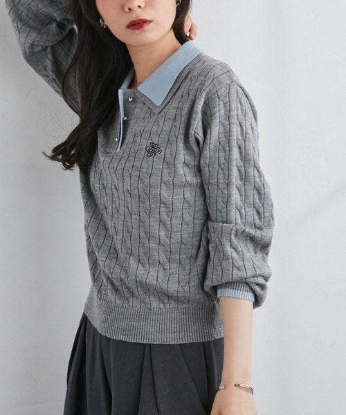 RANAN(ラナン)の「ダブルカラーニットポロ(ニット/セーター・レディース・ネイビー/グレー/ブラウン・M/LL/L)」の10枚目の写真
