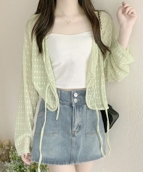 Miniministore(ミニミニストア)の「透かし編み シアーカーディガン 長袖夏服(カーディガン/ボレロ・レディース・ホワイト/ライトブルー/アイボリー/ミント・FREE)」の3枚目の写真