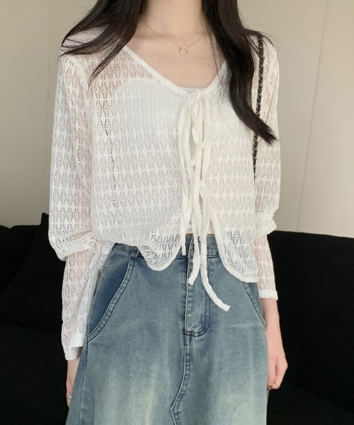 Miniministore(ミニミニストア)の「透かし編み シアーカーディガン 長袖夏服(カーディガン/ボレロ・レディース・ホワイト/ライトブルー/アイボリー/ミント・FREE)」の20枚目の写真