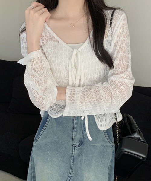 Miniministore(ミニミニストア)の「透かし編み シアーカーディガン 長袖夏服(カーディガン/ボレロ・レディース・ホワイト/ライトブルー/アイボリー/ミント・FREE)」の19枚目の写真