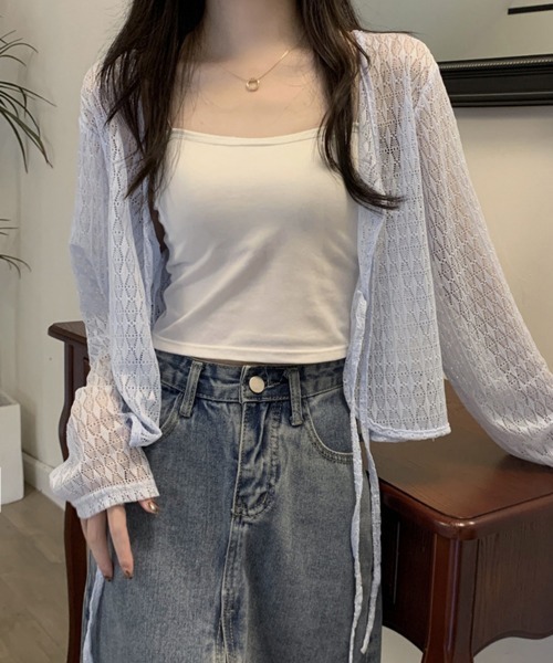 Miniministore(ミニミニストア)の「透かし編み シアーカーディガン 長袖夏服(カーディガン/ボレロ・レディース・ホワイト/ライトブルー/アイボリー/ミント・FREE)」の16枚目の写真