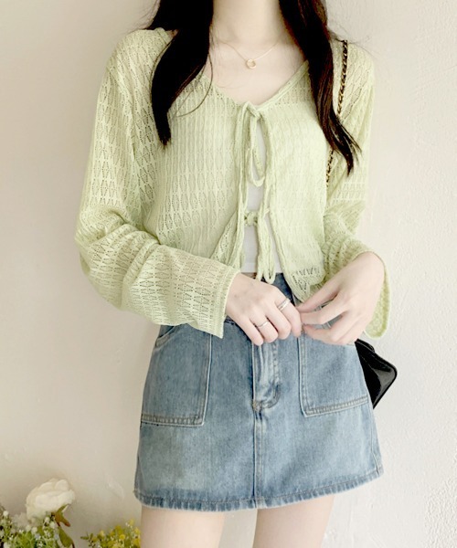 Miniministore(ミニミニストア)の「透かし編み シアーカーディガン 長袖夏服(カーディガン/ボレロ・レディース・ホワイト/ライトブルー/アイボリー/ミント・FREE)」の15枚目の写真