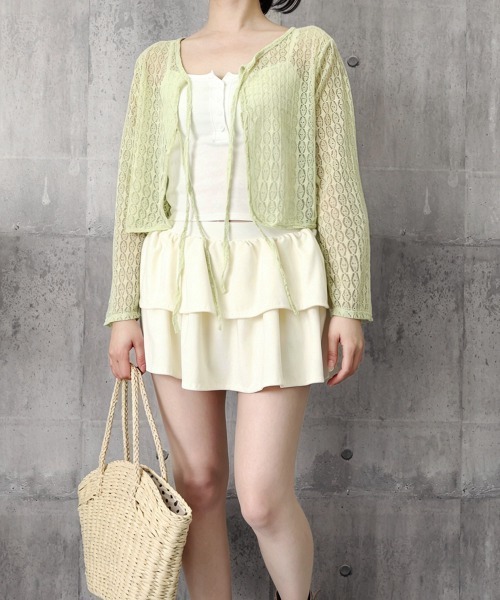 Miniministore(ミニミニストア)の「透かし編み シアーカーディガン 長袖夏服(カーディガン/ボレロ・レディース・ホワイト/ライトブルー/アイボリー/ミント・FREE)」の13枚目の写真
