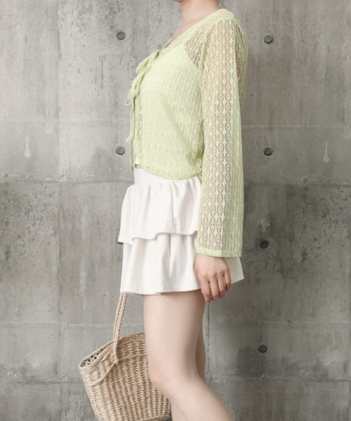Miniministore(ミニミニストア)の「透かし編み シアーカーディガン 長袖夏服(カーディガン/ボレロ・レディース・ホワイト/ライトブルー/アイボリー/ミント・FREE)」の12枚目の写真