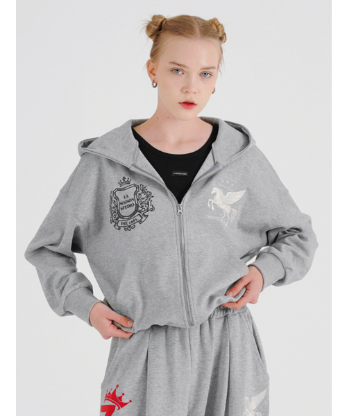 FABULOUS ARCHIVE（ファビュラスアーカイブ）の「PEGASUS CROP HOODIE ZIP-UP MELANGRAY(FCG1ZP694M)（パーカー・レディース・ライトグレー・MEDIUM）」の16枚目の写真