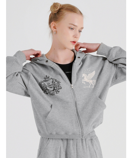 FABULOUS ARCHIVE（ファビュラスアーカイブ）の「PEGASUS CROP HOODIE ZIP-UP MELANGRAY(FCG1ZP694M)（パーカー・レディース・ライトグレー・MEDIUM）」の15枚目の写真