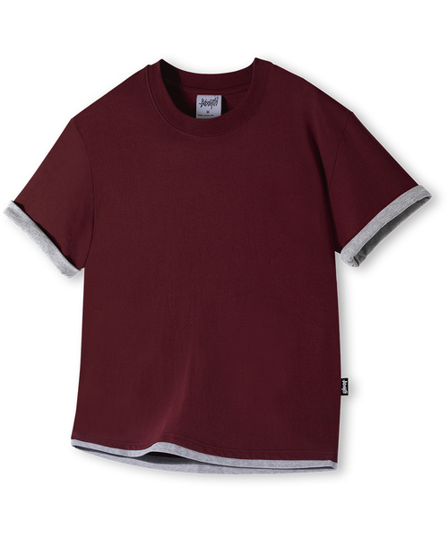 YOSEMITE(ヨセミティ)の「配色ロールアップレイヤード半袖Tシャツ YT-3Y31(Tシャツ/カットソー・メンズ・ブラック/バーガンディー・MEDIUM/LARGE/X-LARGE)」の2枚目の写真